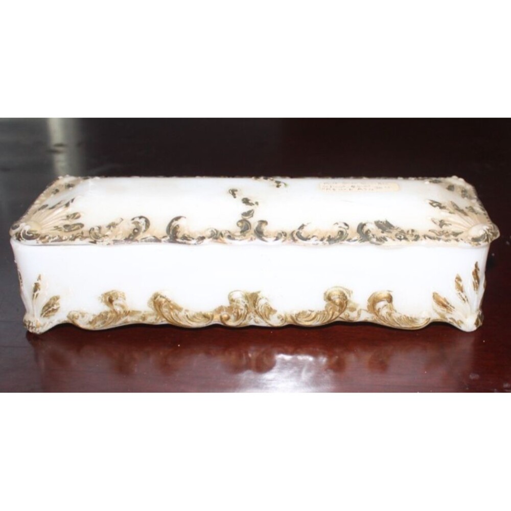 Antique Victorian Era Dithridge Milk Glass, Glove, Dresser box.